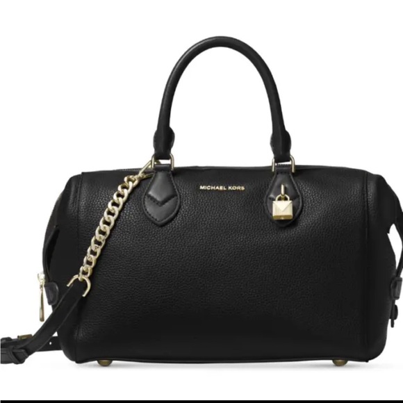 NWT MICHAEL Kors GRAYSON LARGE SATCHEL shoulder bag BLACK Leather Gold MSRP$348